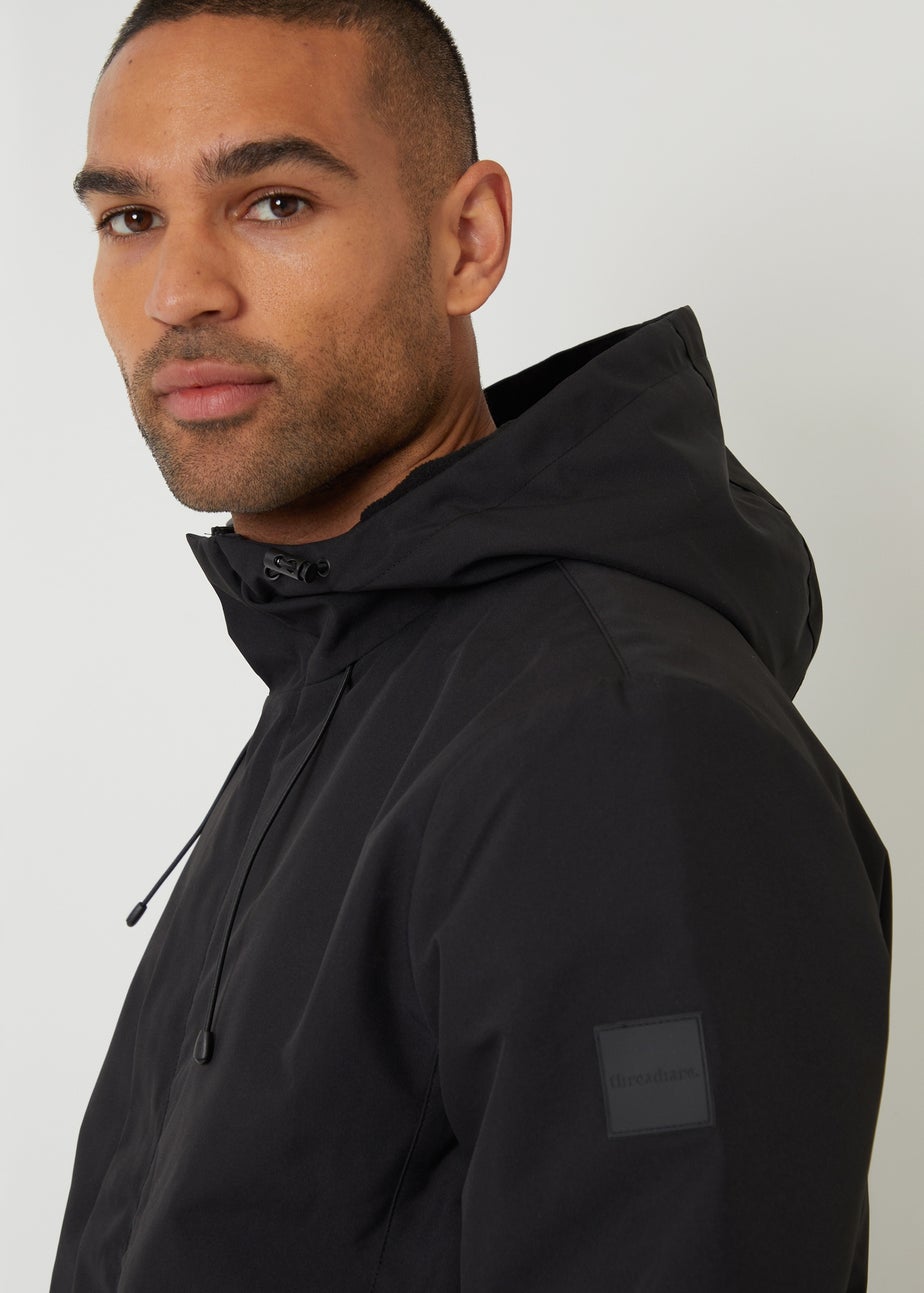 Threadbare Black Showerproof Hooded Microfleece Lined Jacket