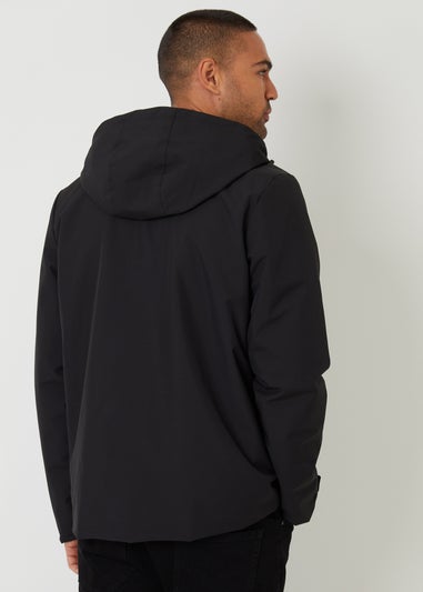 Threadbare Black Showerproof Hooded Microfleece Lined Jacket