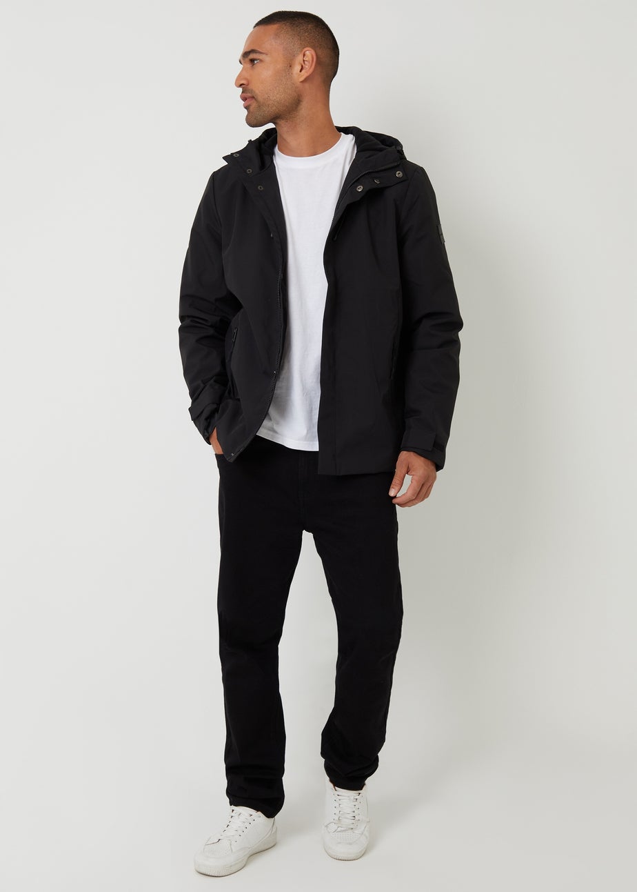 Threadbare Black Showerproof Hooded Microfleece Lined Jacket