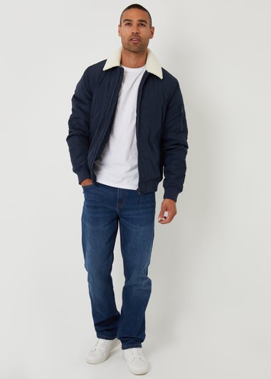 Threadbare Navy Borg Collar Bomber Jacket