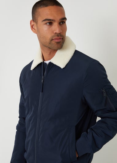 Threadbare Navy Borg Collar Bomber Jacket