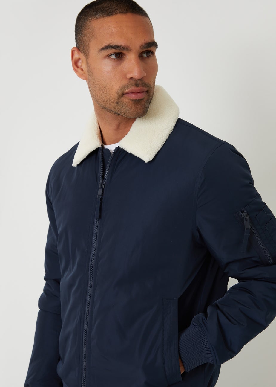 Threadbare Navy Borg Collar Bomber Jacket