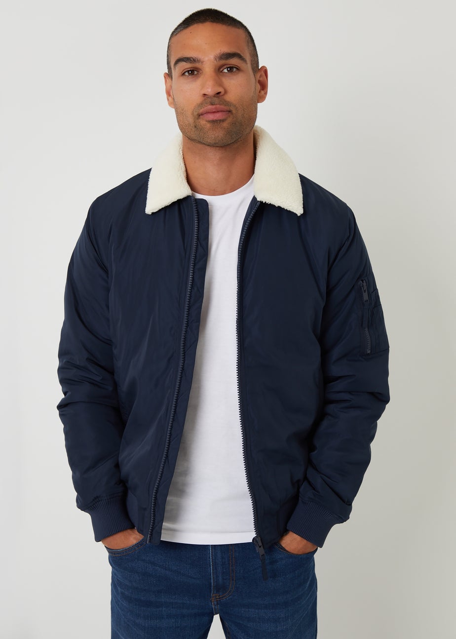Threadbare Navy Borg Collar Bomber Jacket