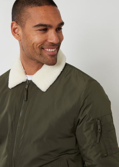 Threadbare Khaki Borg Collar Bomber Jacket