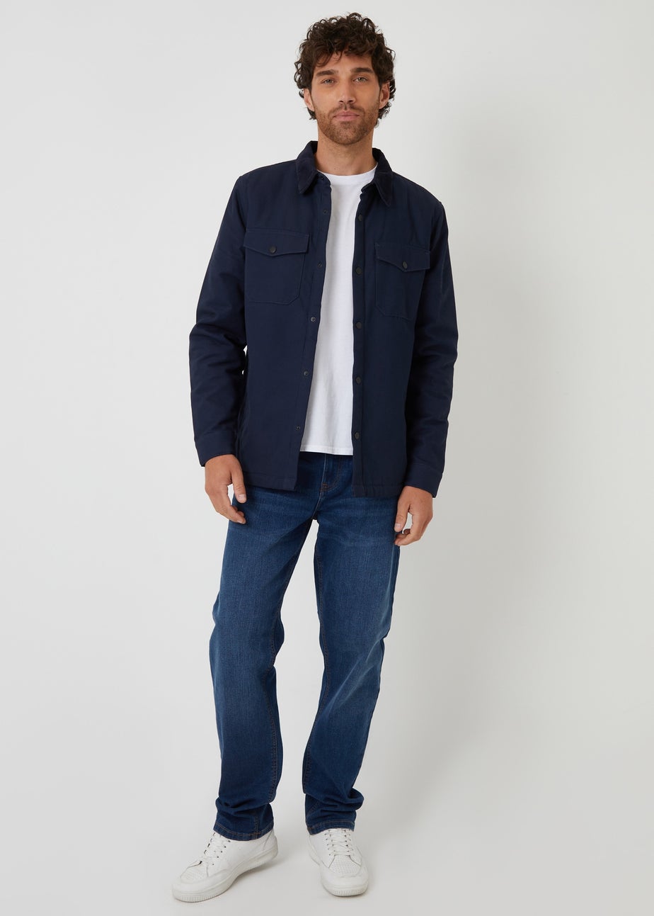 Threadbare Navy Borg Lined Canvas Shacket