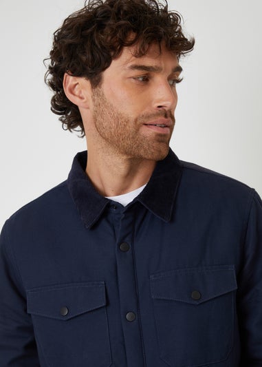 Threadbare Navy Borg Lined Canvas Shacket