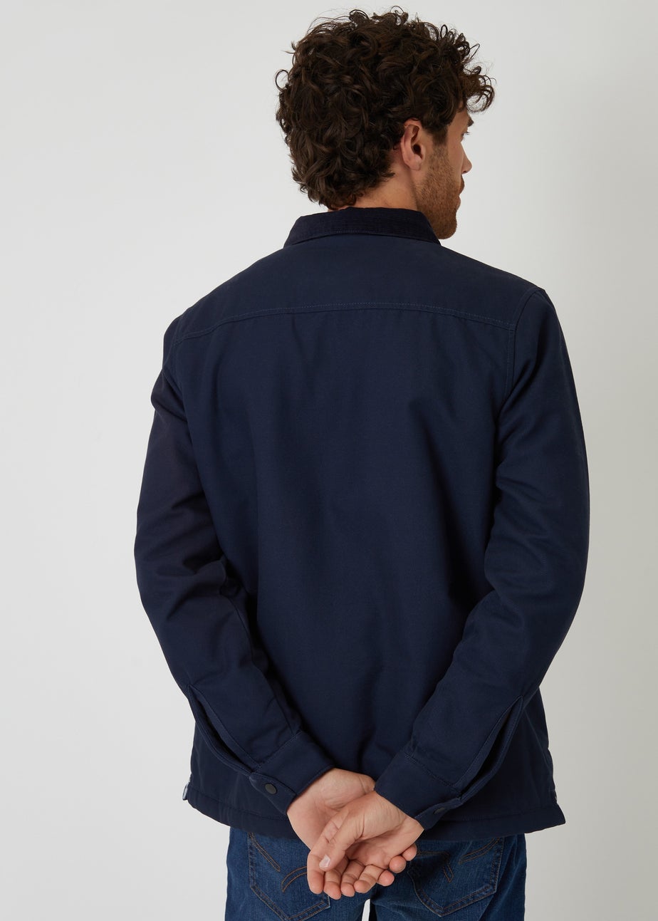 Threadbare Navy Borg Lined Canvas Shacket