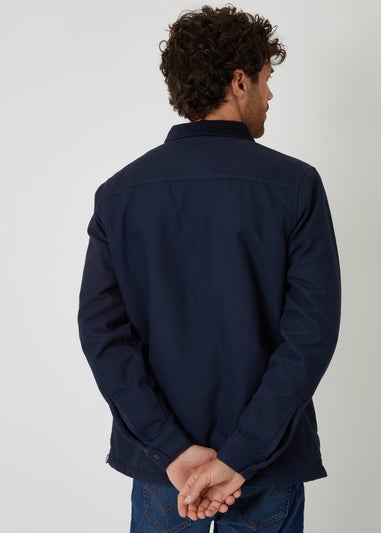 Threadbare Navy Borg Lined Canvas Shacket