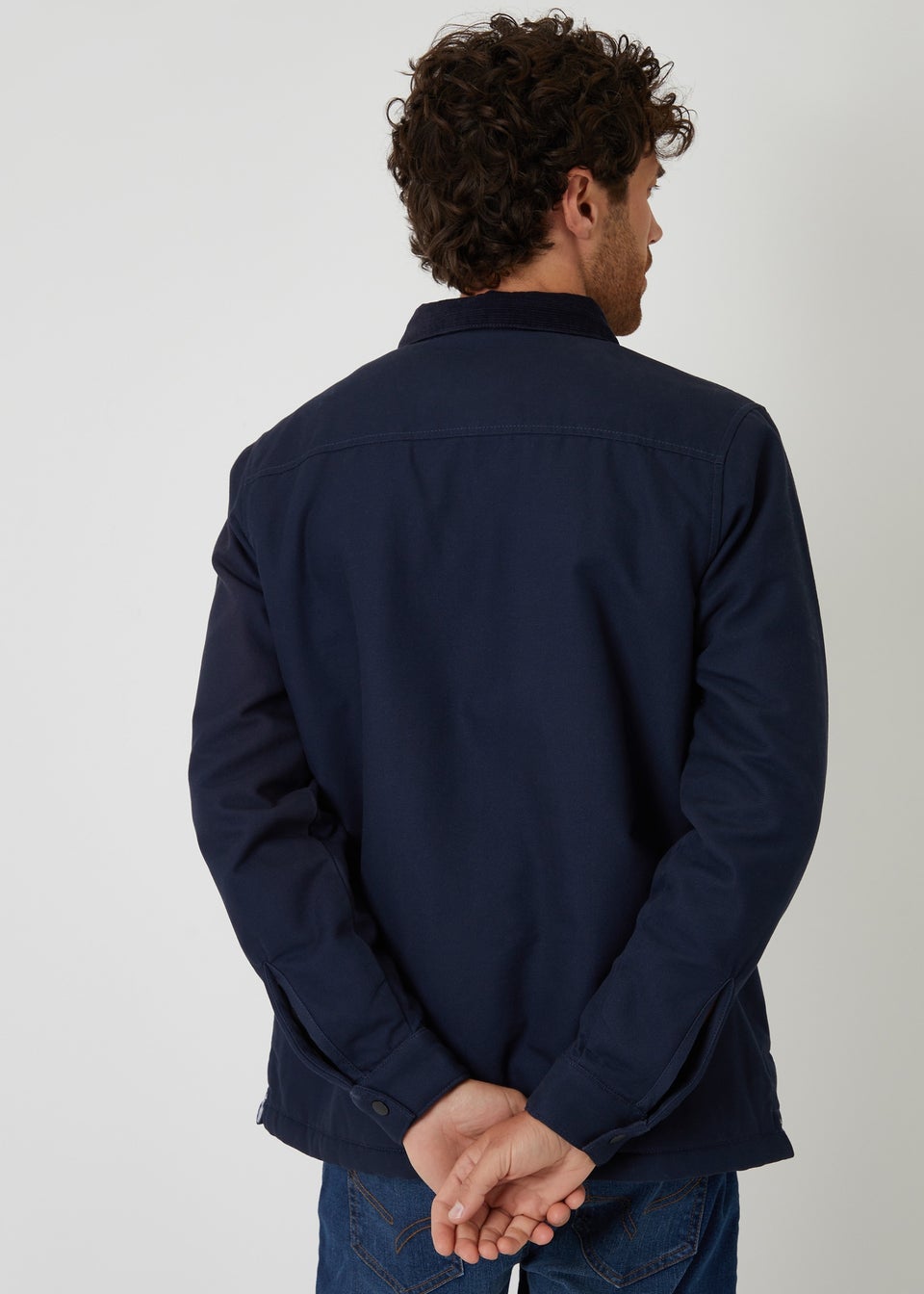Threadbare Navy Borg Lined Canvas Shacket