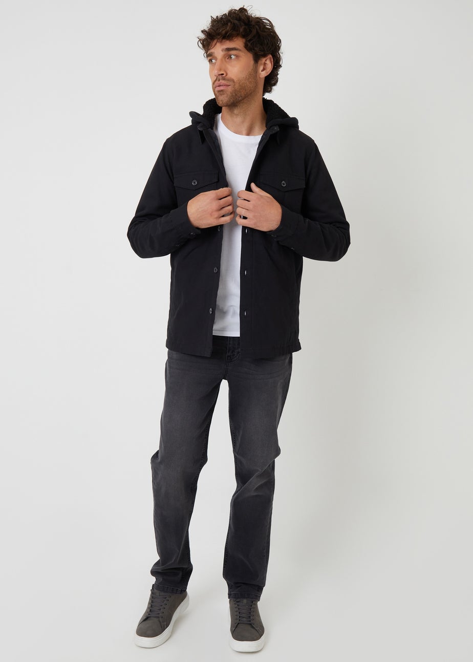 Threadbare Black Quilted Shacket With Borg Lined Hood