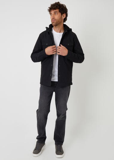 Threadbare Black Quilted Shacket With Borg Lined Hood