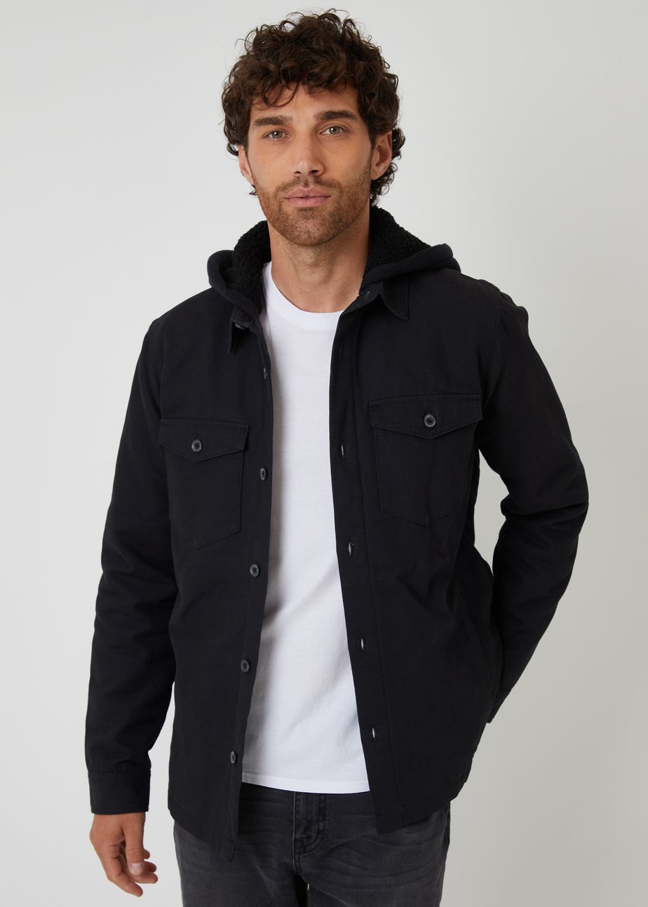 Threadbare Black Quilted Shacket With Borg Lined Hood