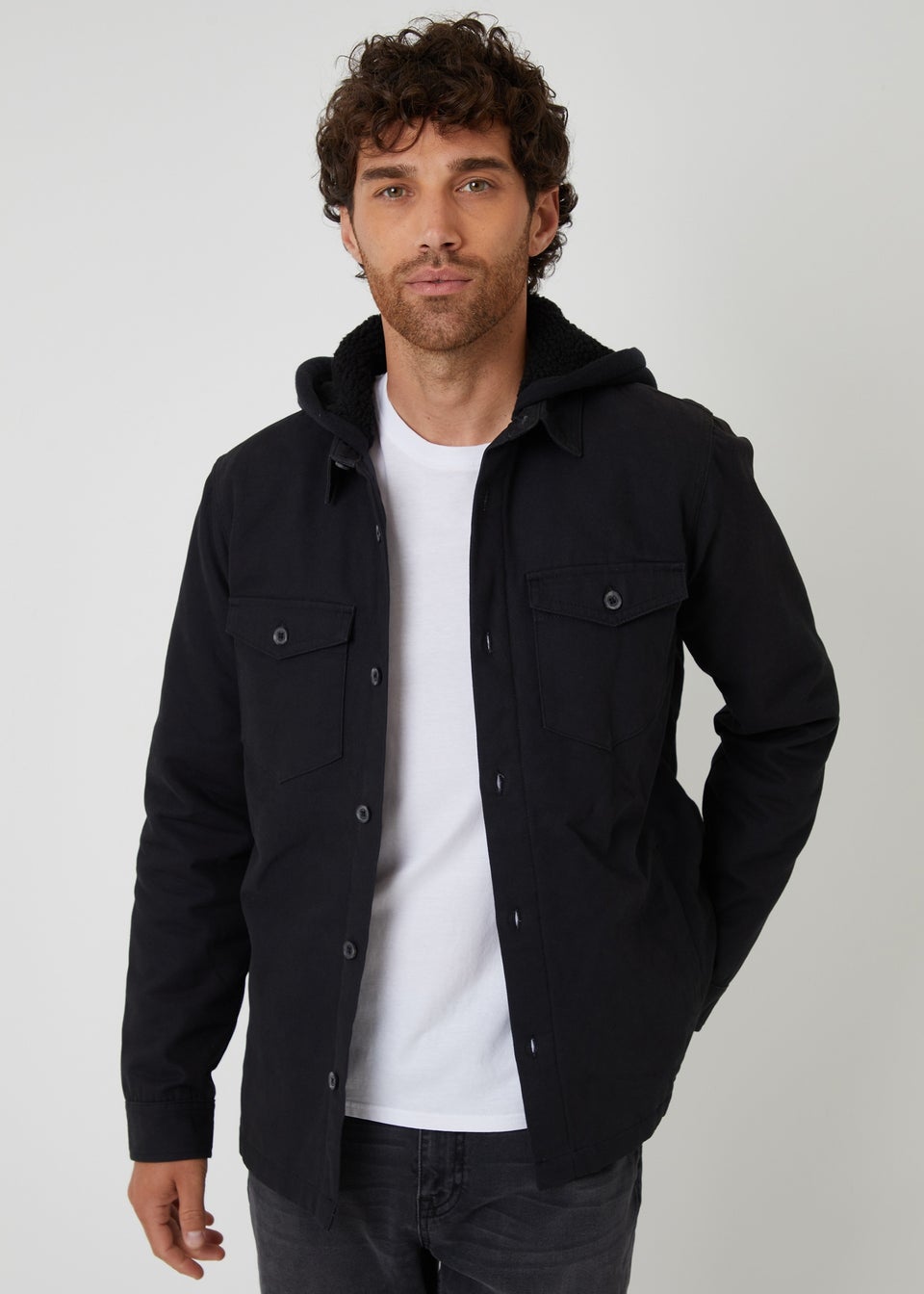 Threadbare Black Quilted Shacket With Borg Lined Hood