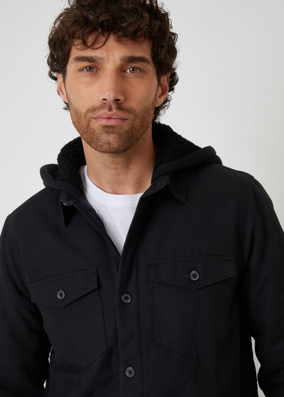 Threadbare Black Quilted Shacket With Borg Lined Hood