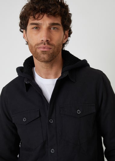 Threadbare Black Quilted Shacket With Borg Lined Hood