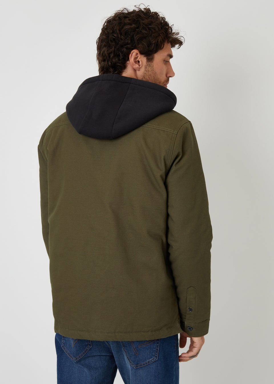 Threadbare Khaki Quilted Shacket With Borg Lined Hood