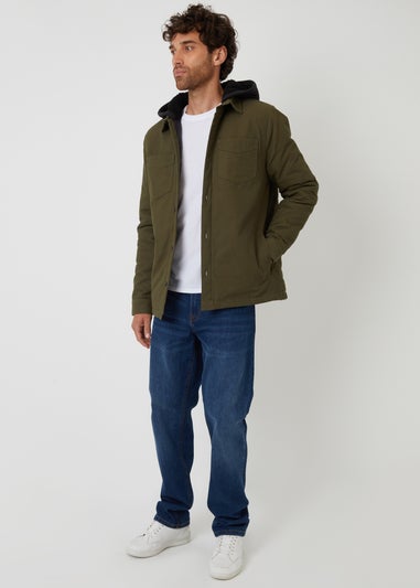 Threadbare Khaki Quilted Shacket With Borg Lined Hood