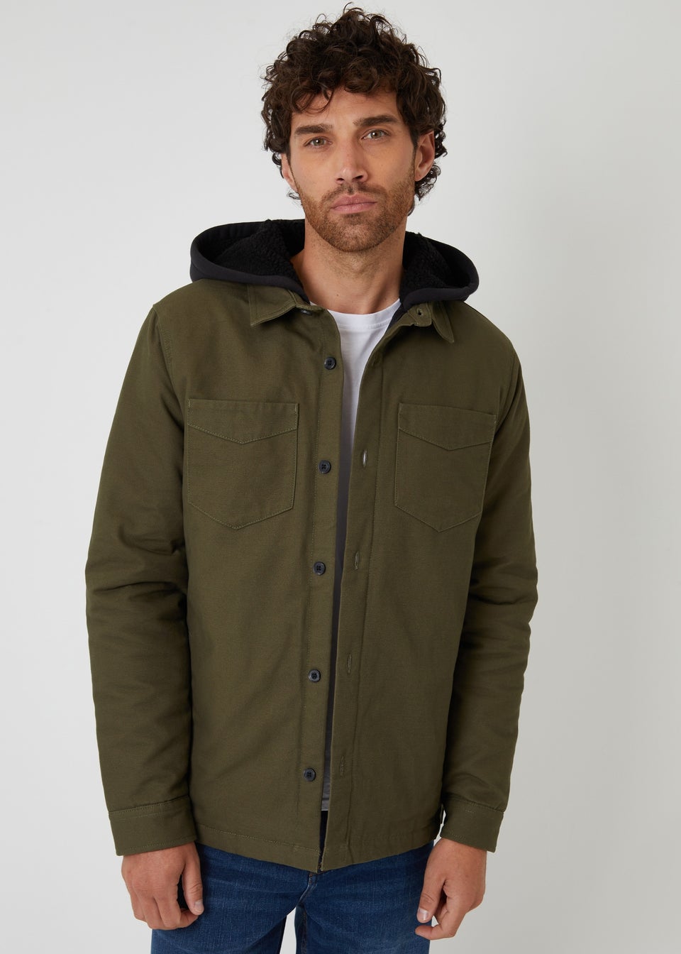 Threadbare Khaki Quilted Shacket With Borg Lined Hood