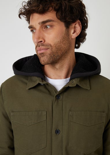 Threadbare Khaki Quilted Shacket With Borg Lined Hood