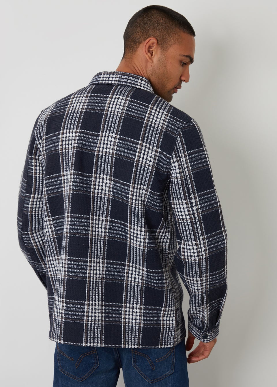 Threadbare Navy Check Waffle Textured Shacket