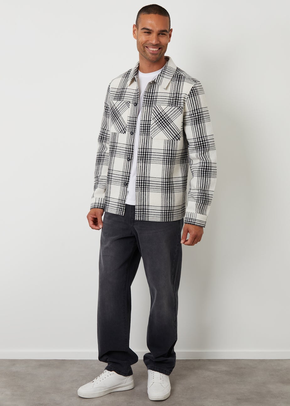 Threadbare Stone Check Waffle Textured Shacket