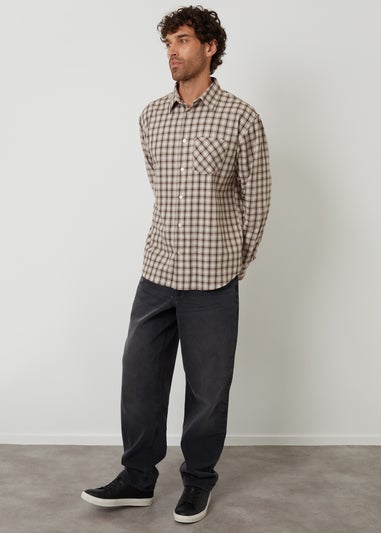 Threadbare Chocolate Brushed Check Flannel Relaxed Fit Shirt
