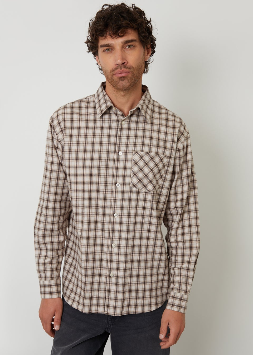 Threadbare Chocolate Brushed Check Flannel Relaxed Fit Shirt