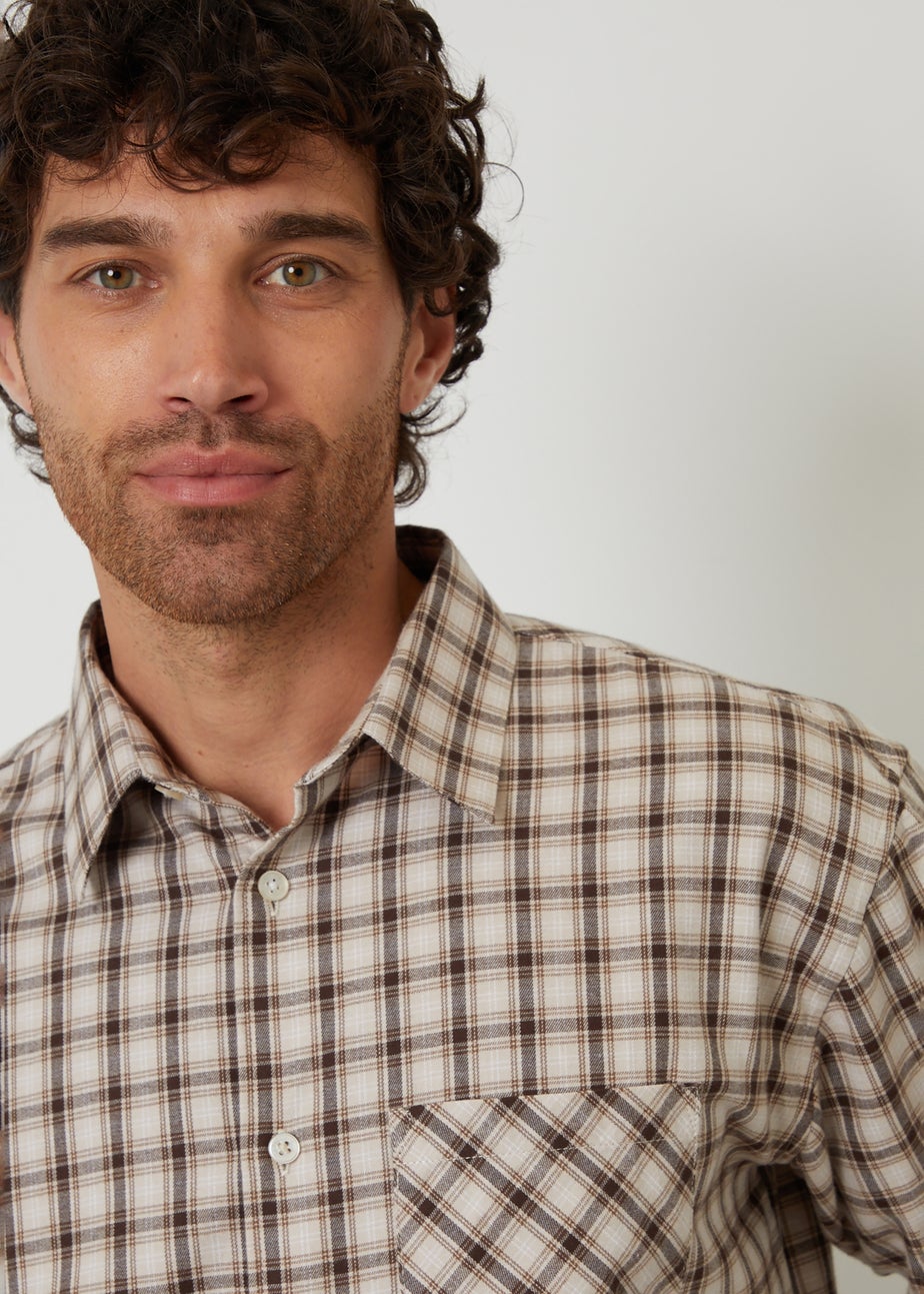 Threadbare Chocolate Brushed Check Flannel Relaxed Fit Shirt