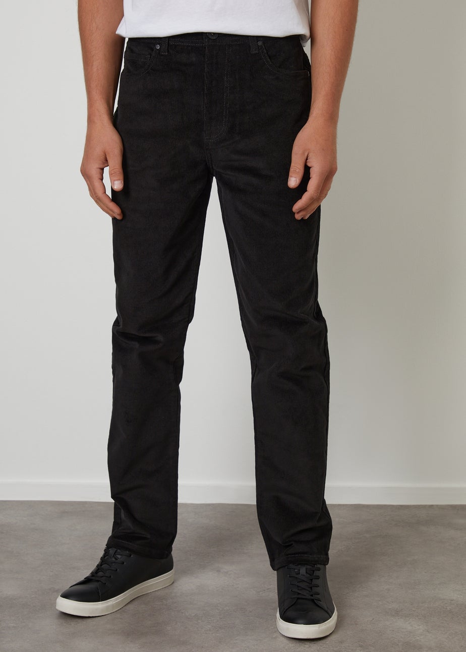 Threadbare Black Straight Leg 5 Pocket Corduroy Trousers With Stretch
