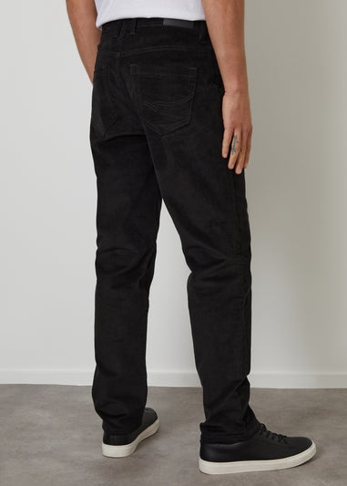 Threadbare Black Straight Leg 5 Pocket Corduroy Trousers With Stretch