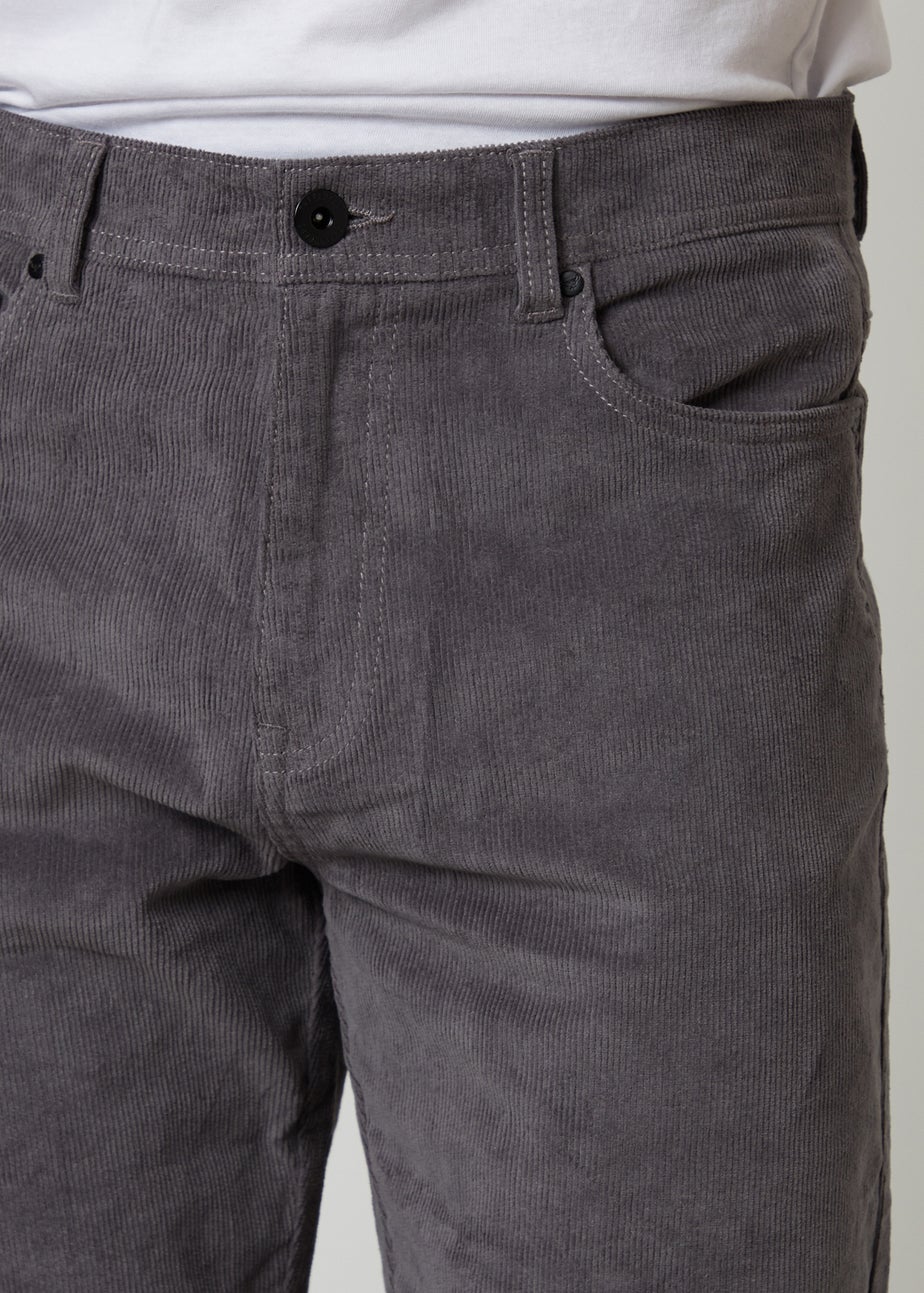 Threadbare Dark Grey Straight Leg 5 Pocket Corduroy Trousers With Stretch