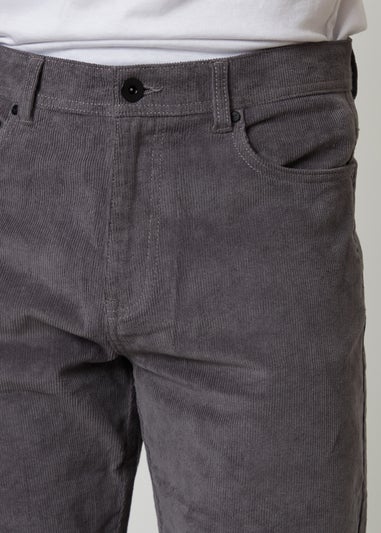 Threadbare Dark Grey Straight Leg 5 Pocket Corduroy Trousers With Stretch