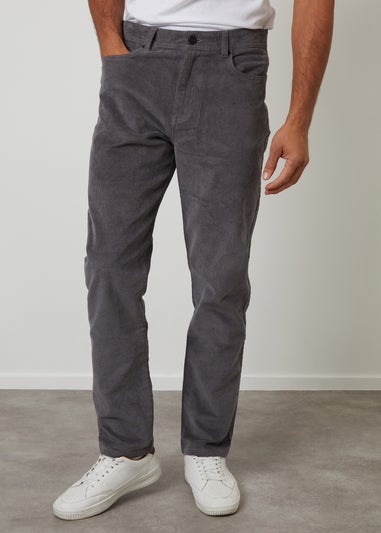 Threadbare Dark Grey Straight Leg 5 Pocket Corduroy Trousers With Stretch