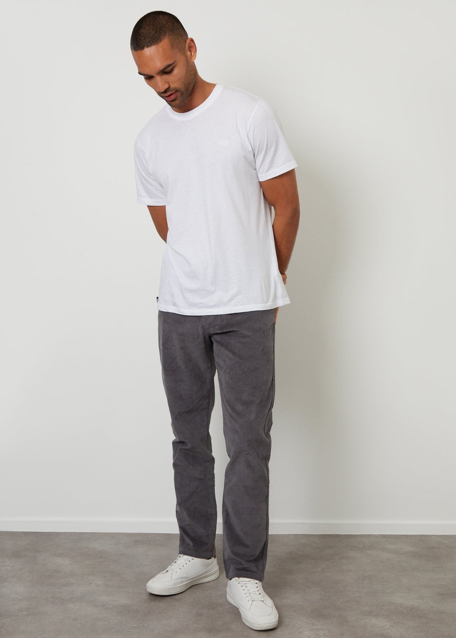 Threadbare Dark Grey Straight Leg 5 Pocket Corduroy Trousers With Stretch