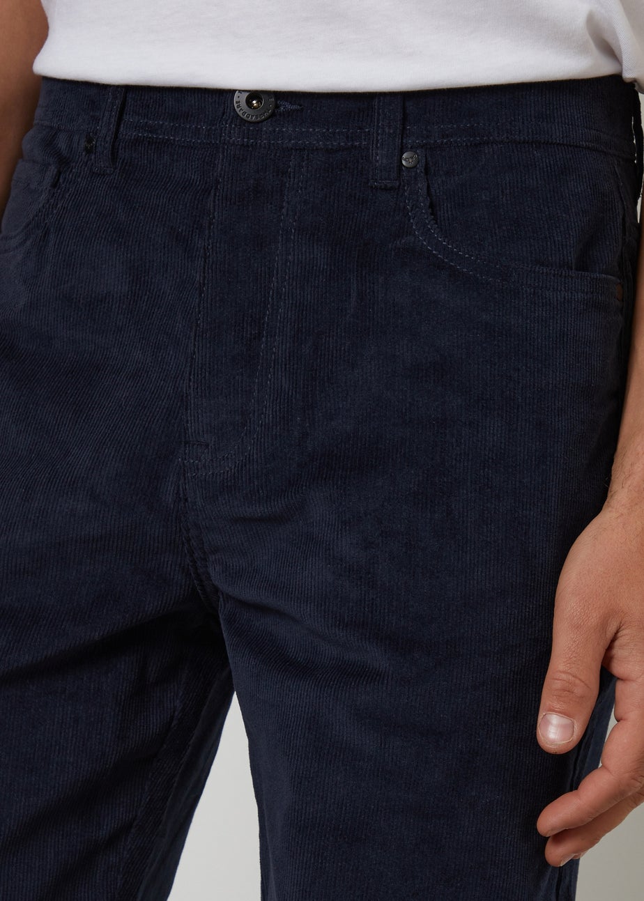 Threadbare Navy Straight Leg 5 Pocket Corduroy Trousers With Stretch