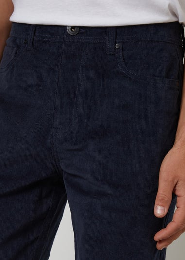 Threadbare Navy Straight Leg 5 Pocket Corduroy Trousers With Stretch