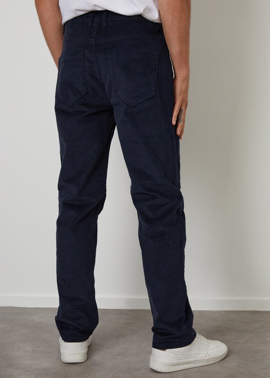 Threadbare Navy Straight Leg 5 Pocket Corduroy Trousers With Stretch