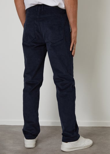 Threadbare Navy Straight Leg 5 Pocket Corduroy Trousers With Stretch
