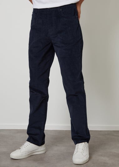 Threadbare Navy Straight Leg 5 Pocket Corduroy Trousers With Stretch