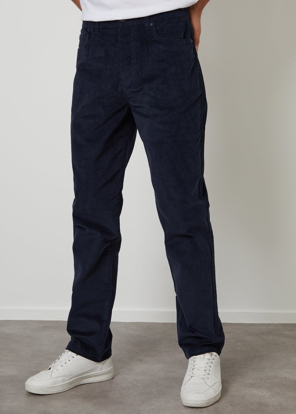 Threadbare Navy Straight Leg 5 Pocket Corduroy Trousers With Stretch