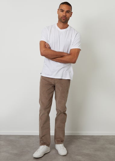 Threadbare Taupe Straight Leg 5 Pocket Corduroy Trousers With Stretch
