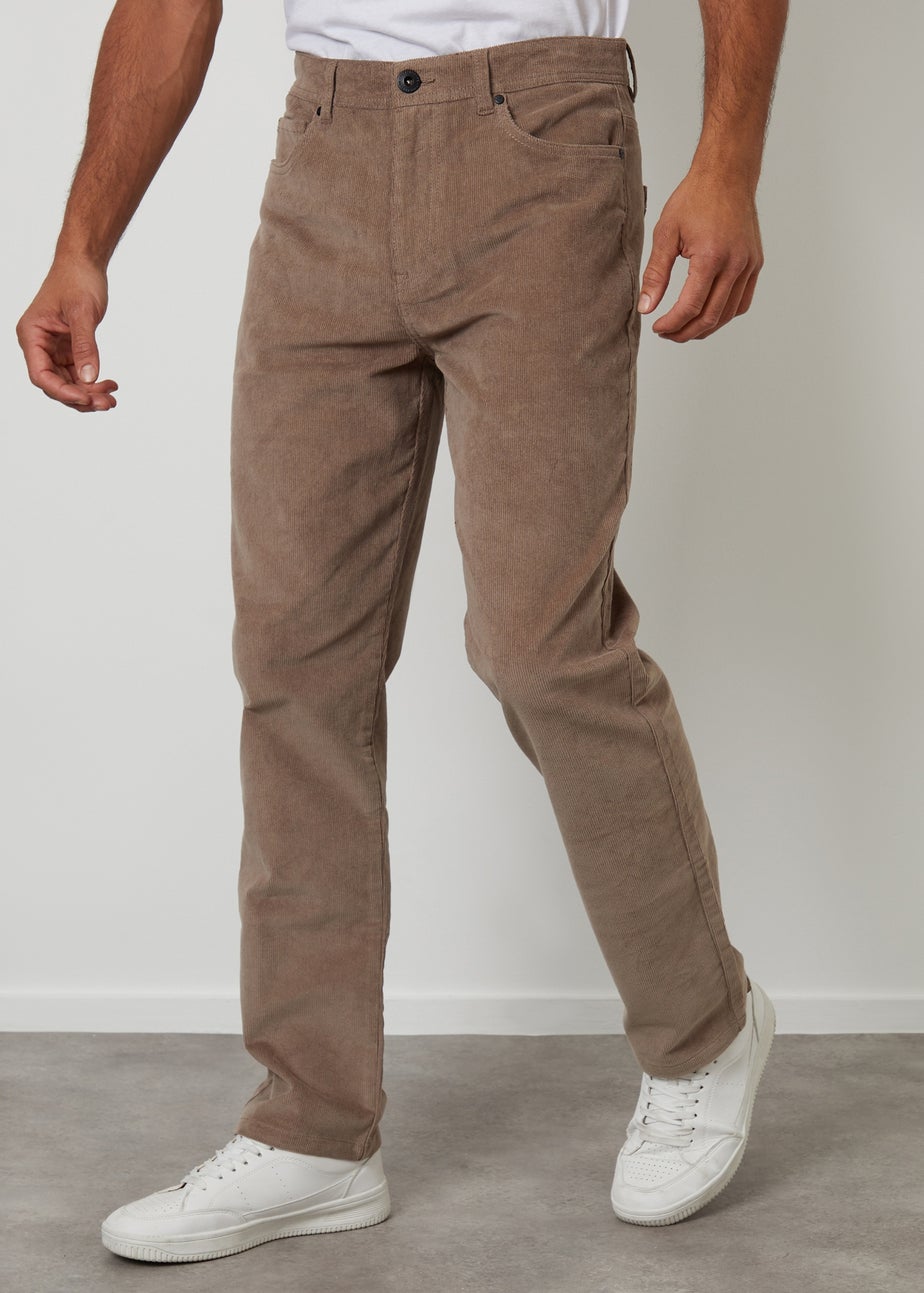 Threadbare Taupe Straight Leg 5 Pocket Corduroy Trousers With Stretch