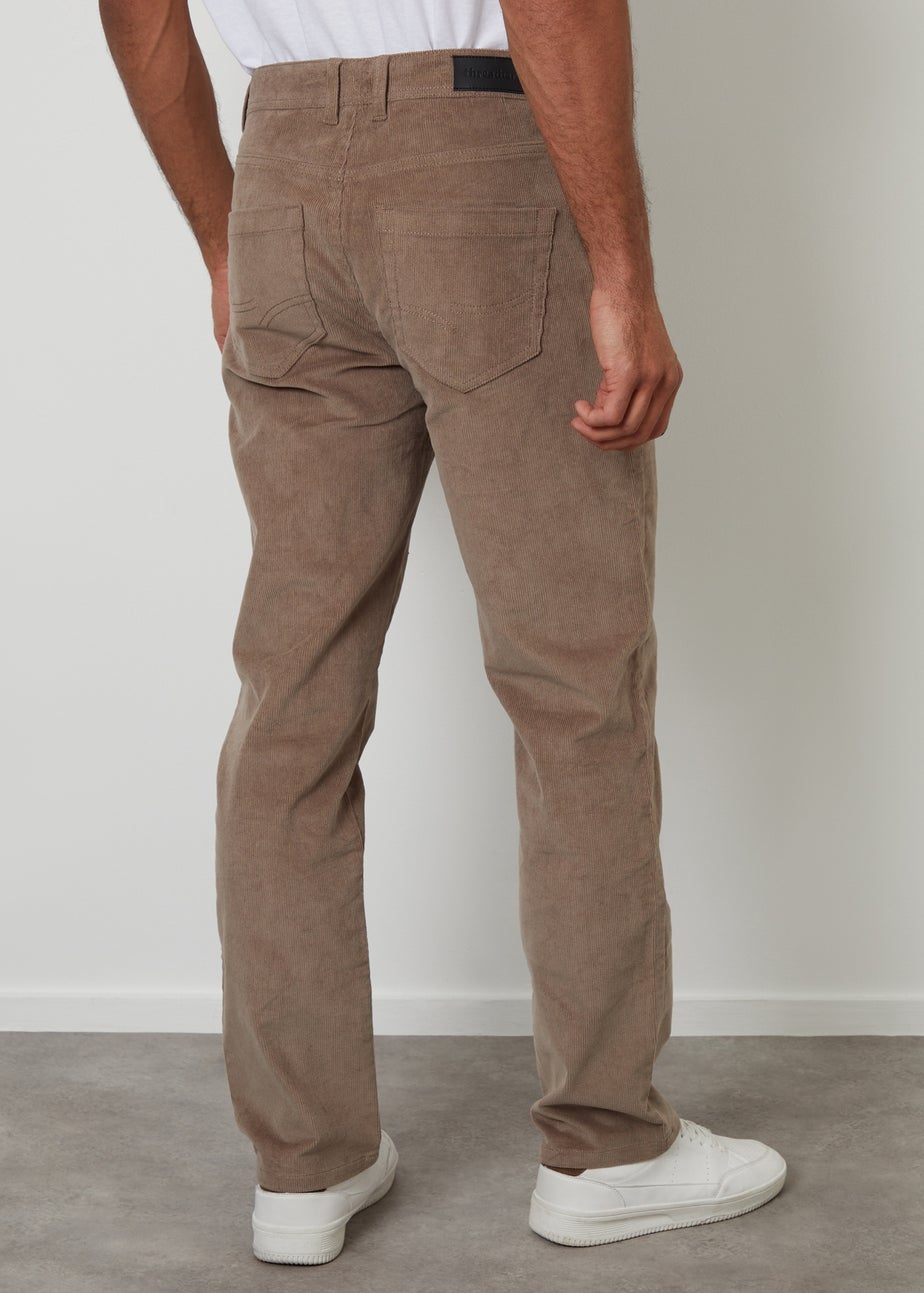 Threadbare Taupe Straight Leg 5 Pocket Corduroy Trousers With Stretch