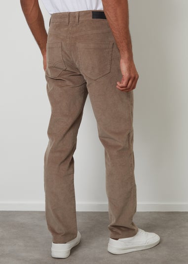 Threadbare Taupe Straight Leg 5 Pocket Corduroy Trousers With Stretch