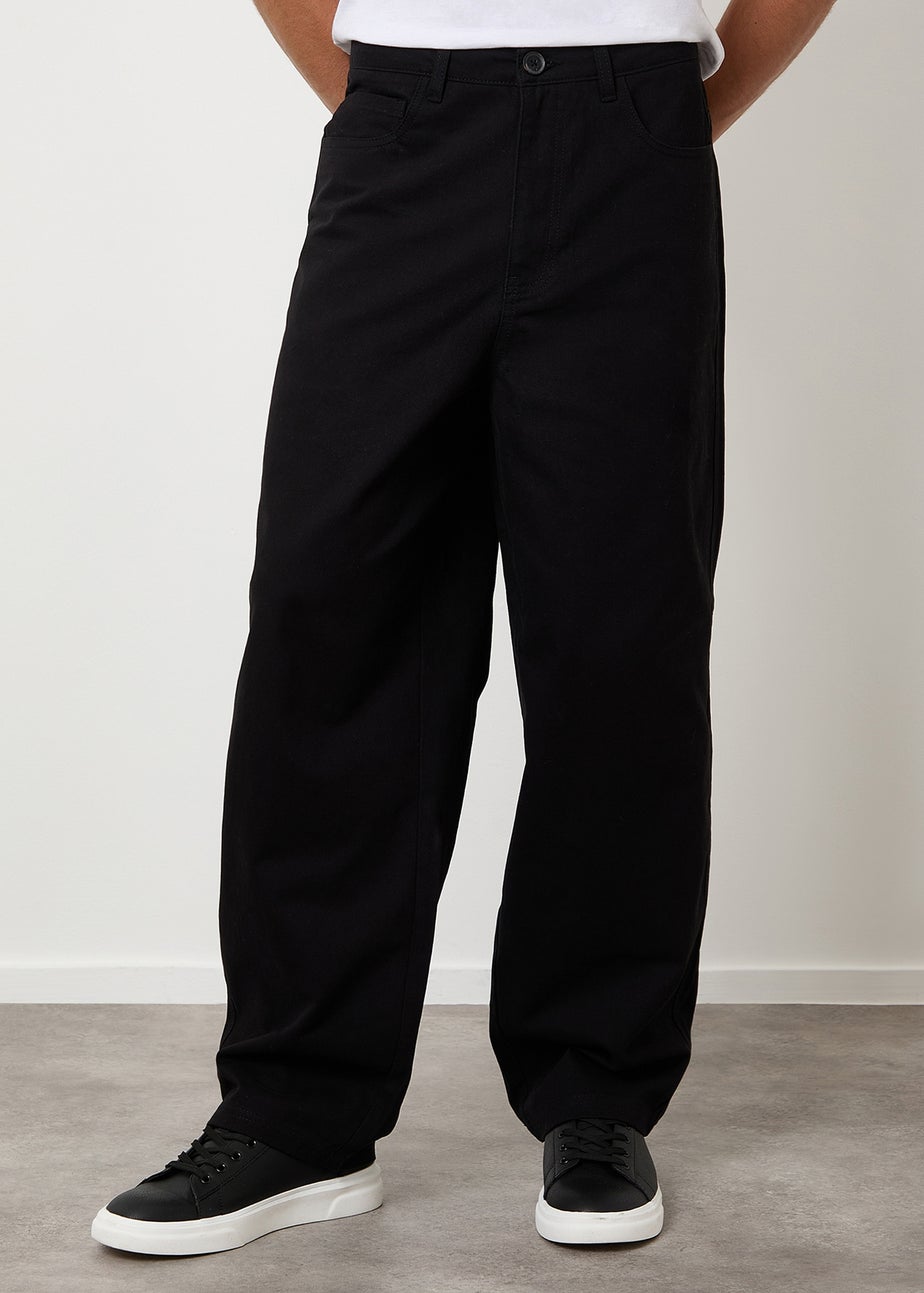 Threadbare Black Baggy Fit 5 Pocket Chino Trousers