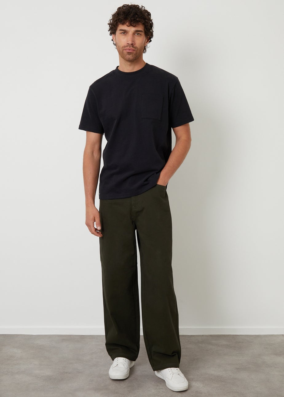 Threadbare Green Baggy Fit 5 Pocket Chino Trousers