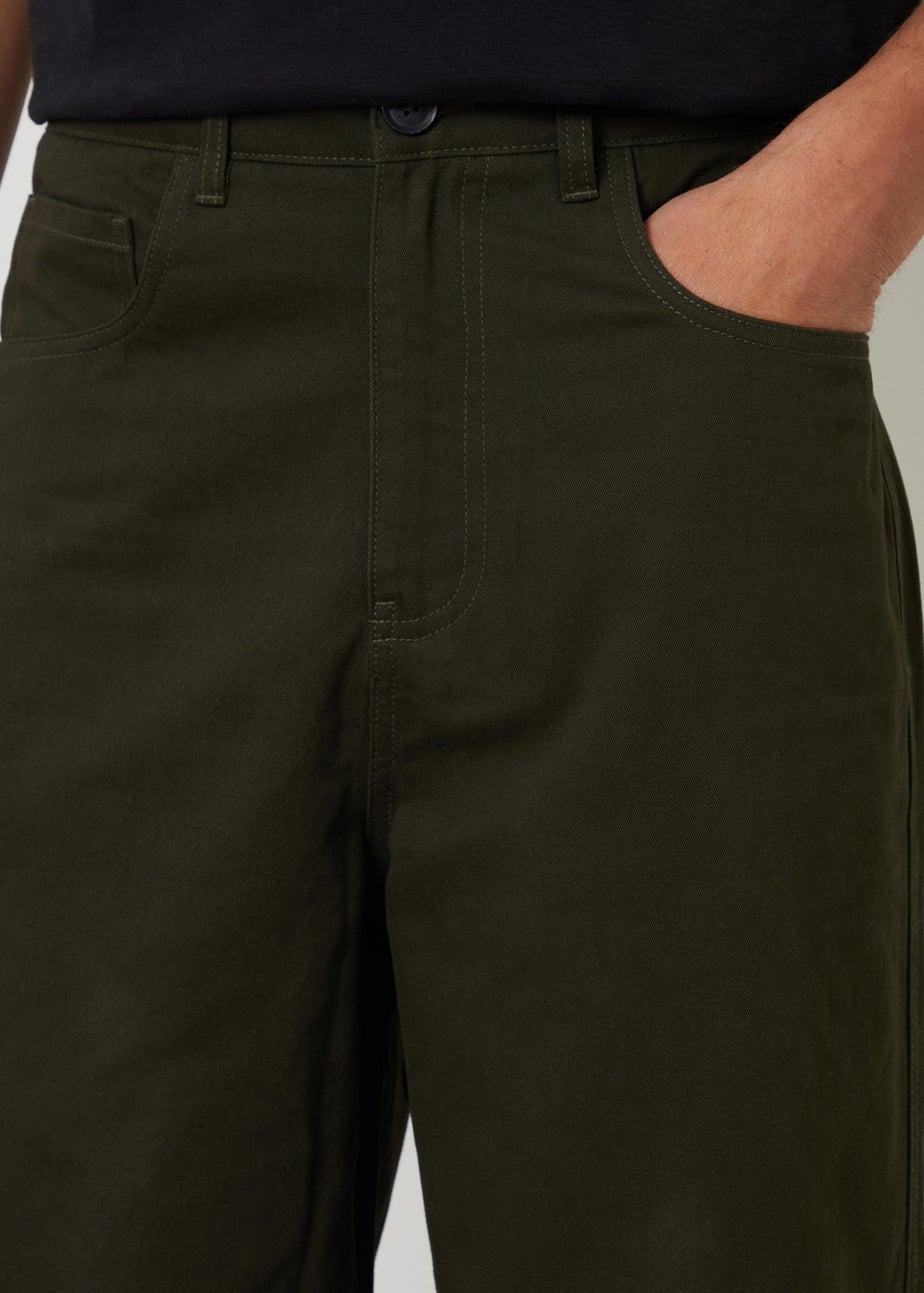Threadbare Green Baggy Fit 5 Pocket Chino Trousers