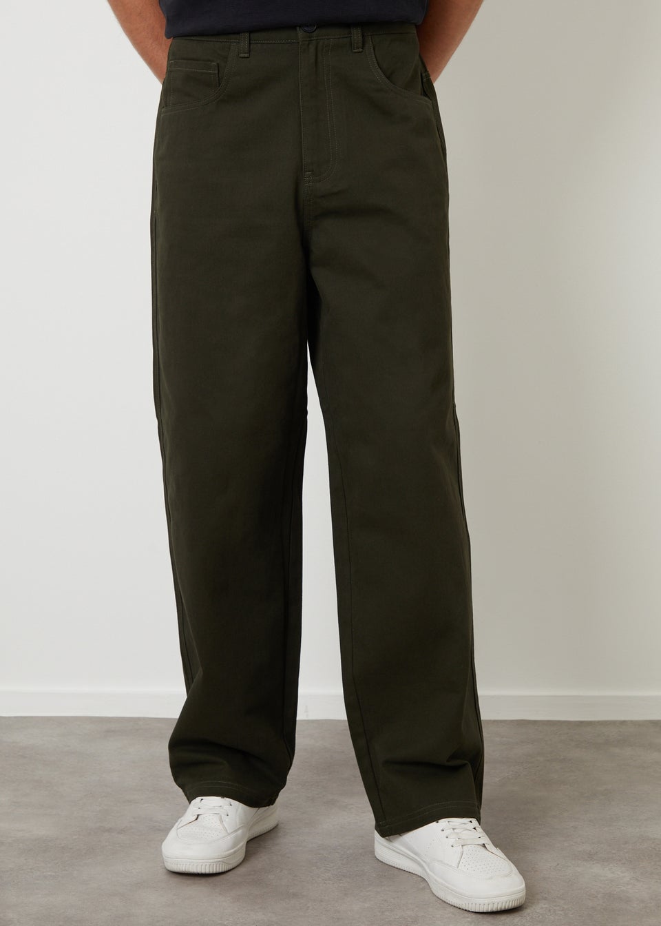 Threadbare Green Baggy Fit 5 Pocket Chino Trousers