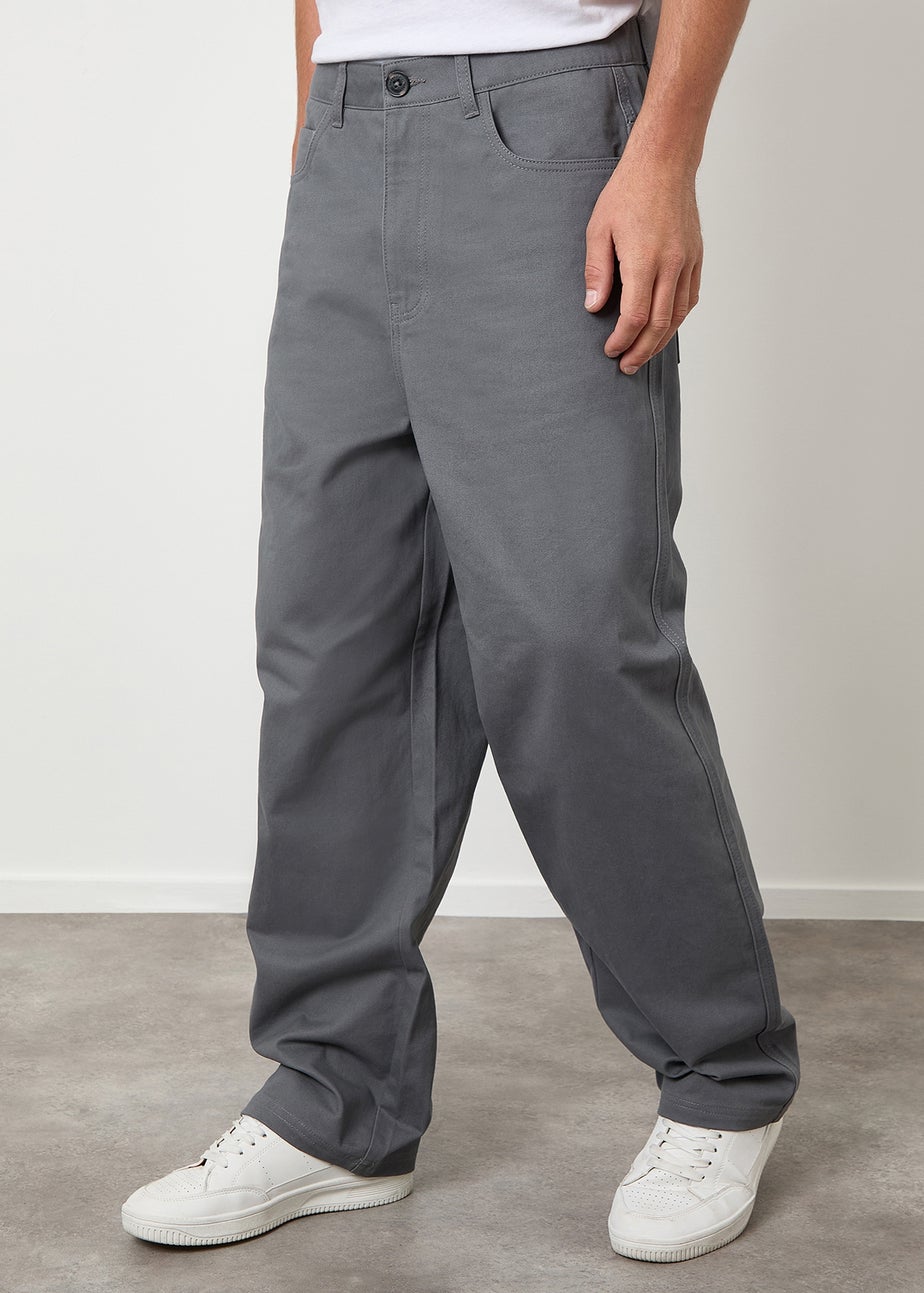 Threadbare Dark Grey Baggy Fit 5 Pocket Chino Trousers