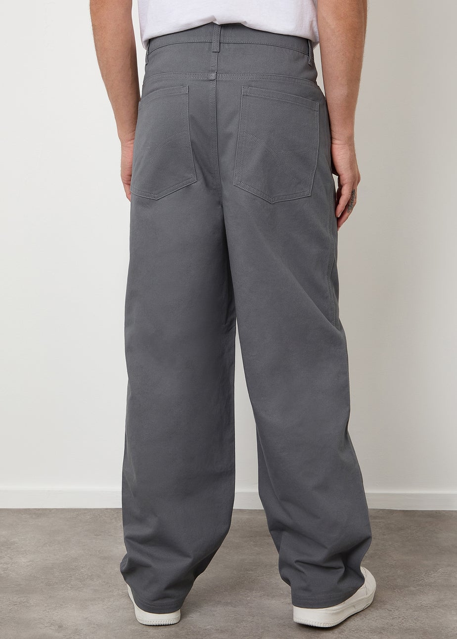 Threadbare Dark Grey Baggy Fit 5 Pocket Chino Trousers